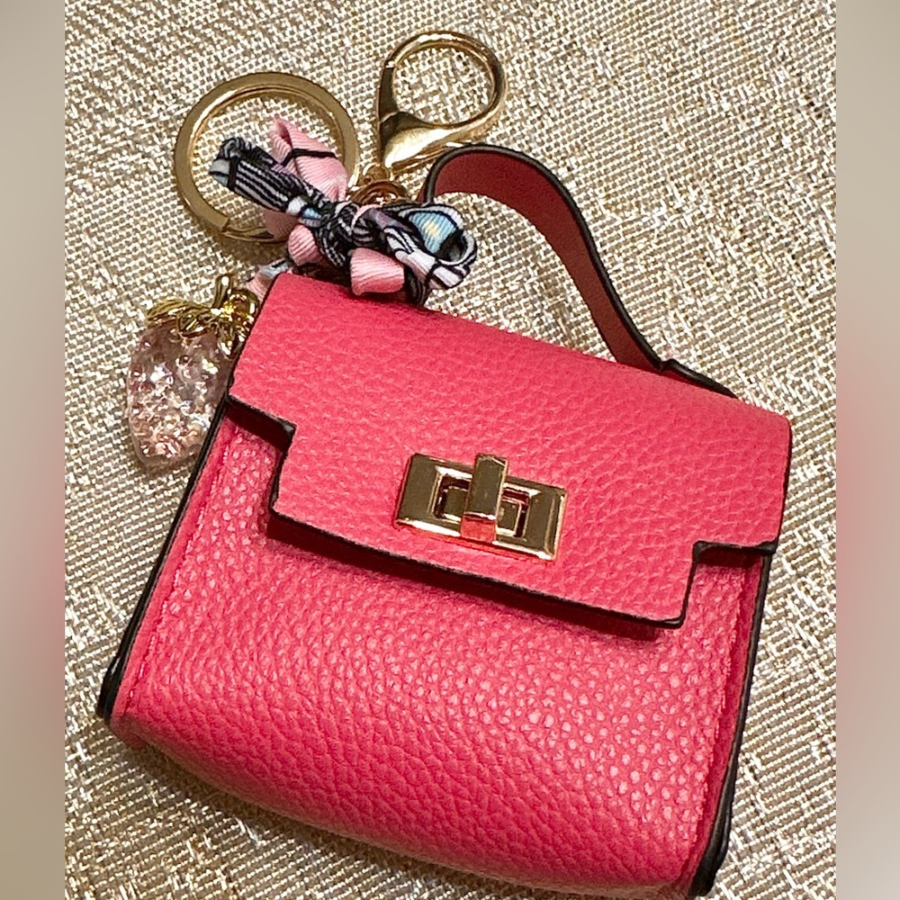 Strawberry Pink Mini Charm Purse Keychain with Gold Hardware